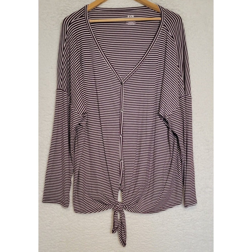 EVRI Shirt Women's Knit‎ Top Blouse Plus Size 2XL XXL 3/4 Sleeve Striped 1021